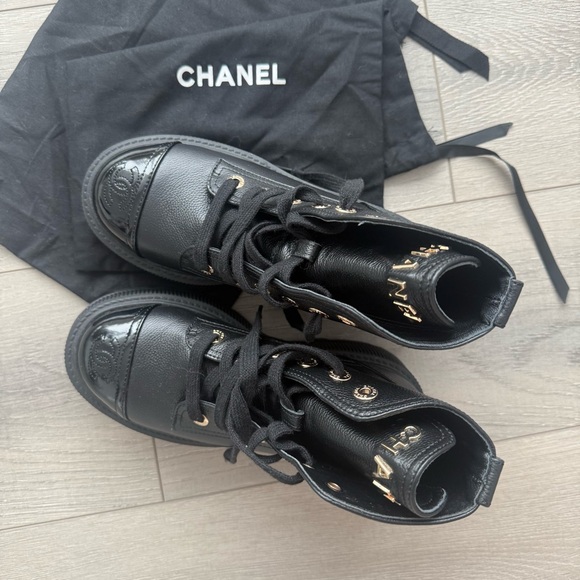 CHANEL Grained Calfskin Lace Up Combat Boots - Picture 4 of 11